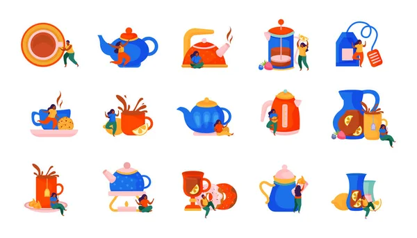 Tea Time Flat Icons — Stock Vector