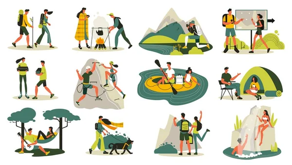 Hiking Outdoors Icons Collection — Stock Vector