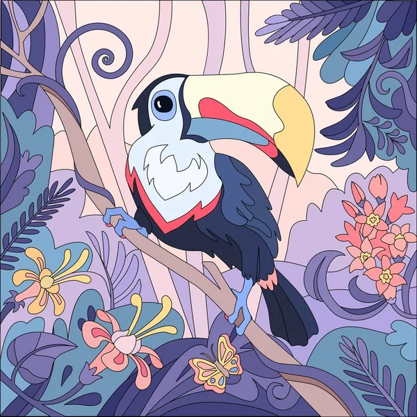 Composition exotique des oiseaux toucans — Image vectorielle