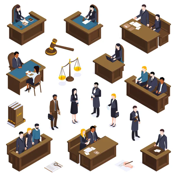 Lawyer Court Isometric Icons — Stock Vector