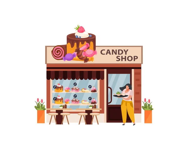 Candy Shop Flat Illustration — Stock Vector