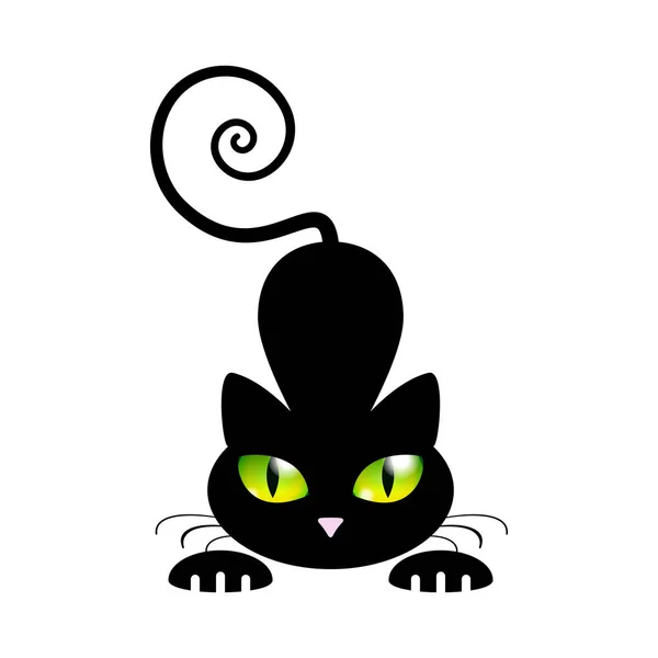Svart katt med gröna ögon vektor Illustration — Stock vektor