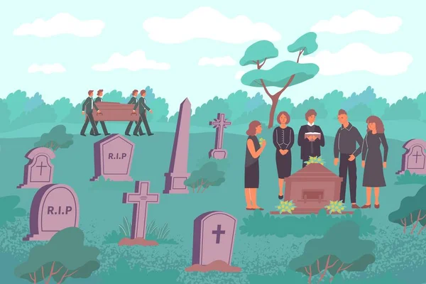 Cementerio Funeral Composición plana — Vector de stock