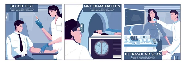 Composiciones cuadradas de examen médico — Vector de stock