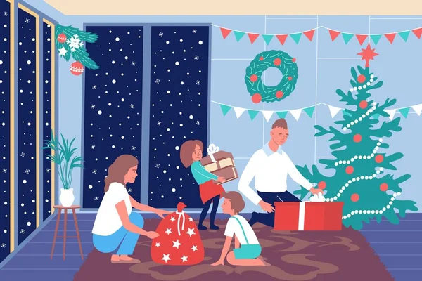 Composition de la maison familiale de Noël — Image vectorielle