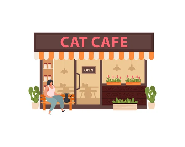 Flat Cat Cafe Illustrazione — Vettoriale Stock