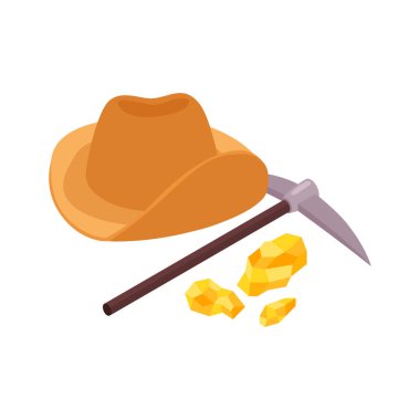 Isometric Gold Madencilik Rush Vektör İllüstrasyonu