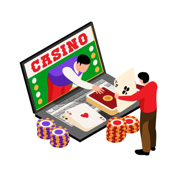 Laptop Casino Isometrische samenstelling — Stockvector
