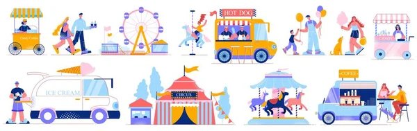 Funfair Amusement Icon Set — Stock Vector