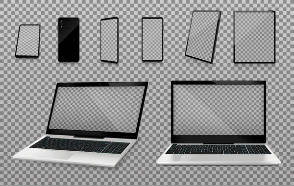 Ноутбук Смартфон Макети Прозорий набір — стоковий вектор
