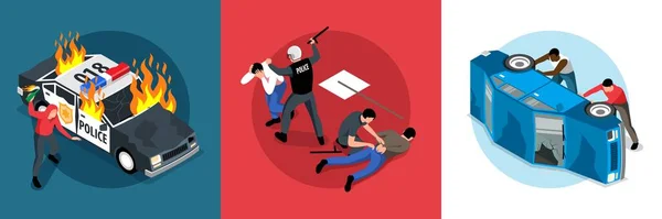 Protest Action Isometric Design Concept — Stock Vector