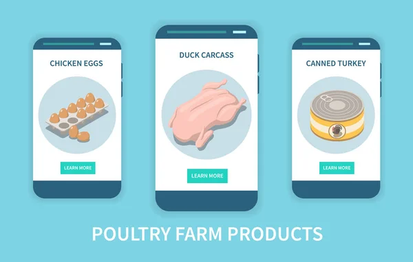 Productos avícolas Concepto de aplicación móvil — Archivo Imágenes Vectoriales