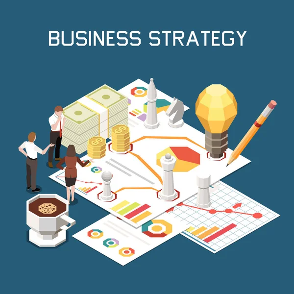 Business Strategy Isometric Composition — Stock Vector
