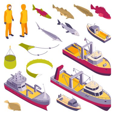 Ticari Balıkçılık Isometric Seti