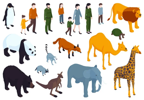 Ensemble d'icônes zoo isométrique — Image vectorielle