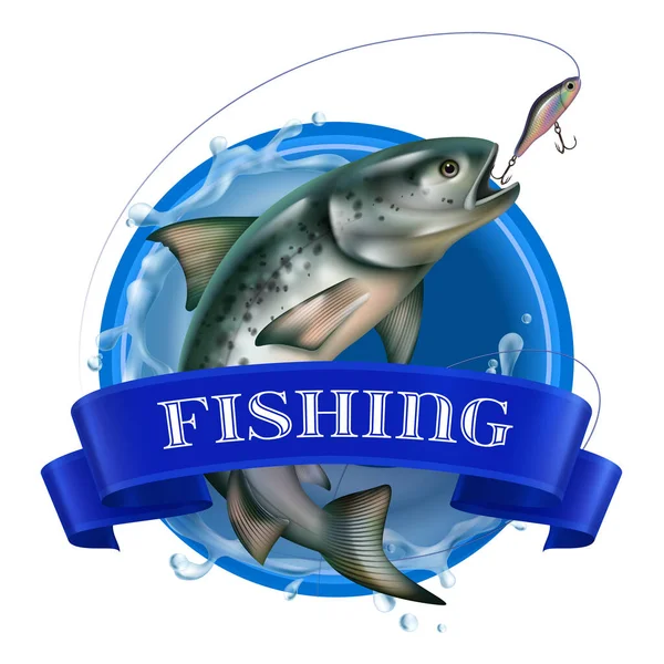 Fishing Realistic Logo — Stock Vector