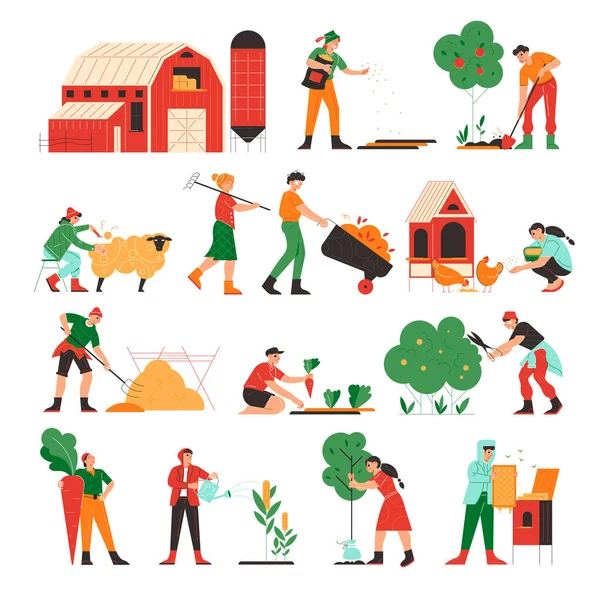 Набор икон для сельскохозяйственных рабочих — стоковый вектор