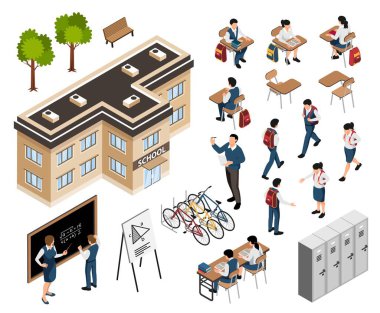 Isometric Okul Binası Seti