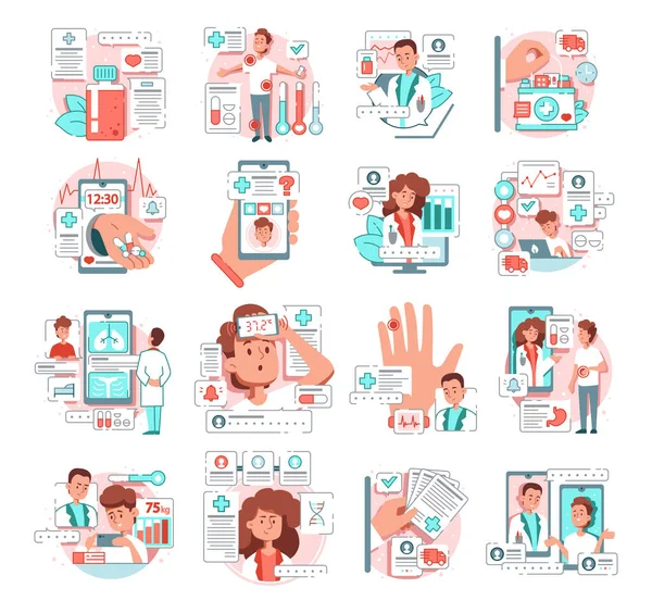 Online Medicine Flat Set — Stock Vector