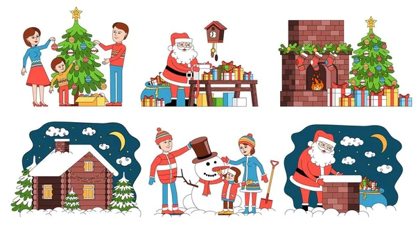 Weihnachten Coloring Kompositionen Set — Stockvektor