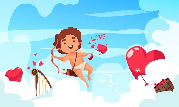 Cupido en nubes Composición — Vector de stock