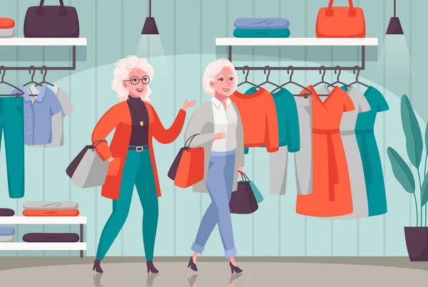 Personas mayores Compras Dibujos animados — Vector de stock