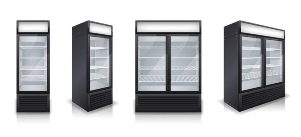 Ensemble réaliste de réfrigérateurs à boissons — Image vectorielle