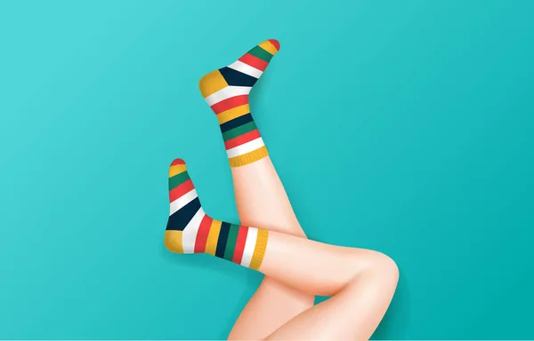 Female Legs In Striped Socks — Stock Vector