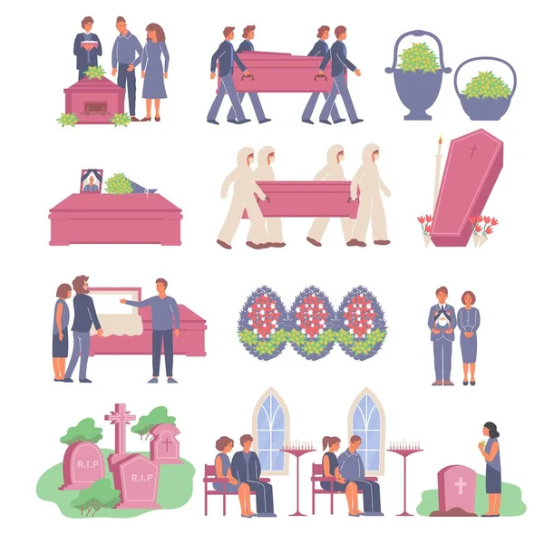 Funeral Flat Icons Collection — Stock Vector