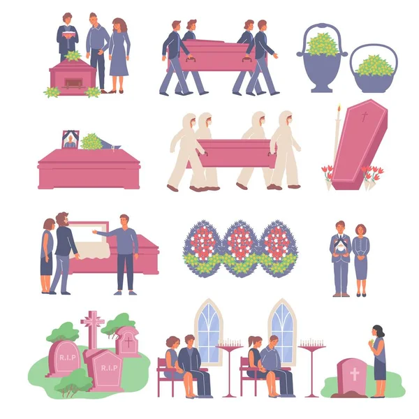 Colección de iconos planos funerarios — Vector de stock