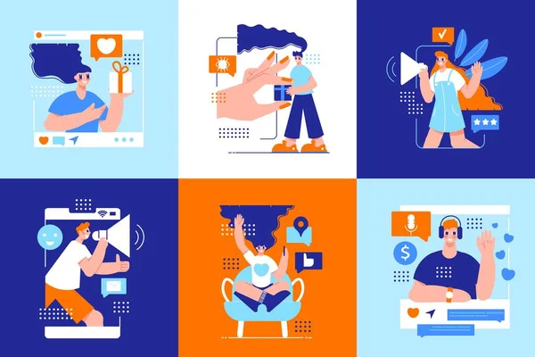 Influencer Marketing Six Square Icons — стоковый вектор