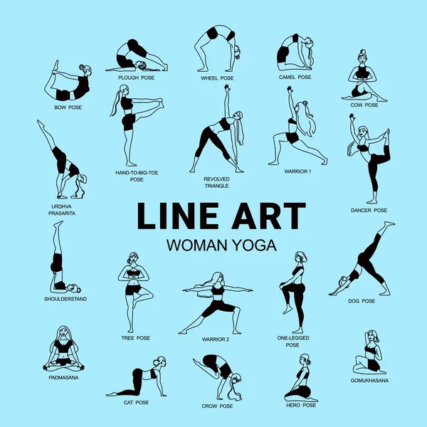Line Art Yoga Set — Stockový vektor