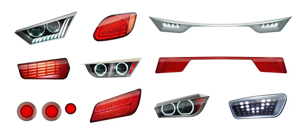 Reálné ikony automobilových reflektorů — Stockový vektor