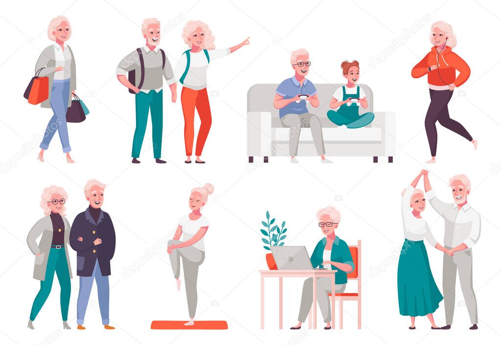 Elderly People Cartoon Set
