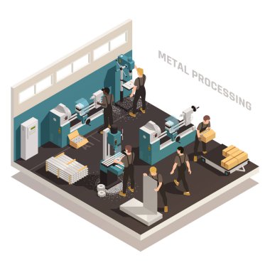 Metal Çalışan İnsanlar Isometric Bileşimi