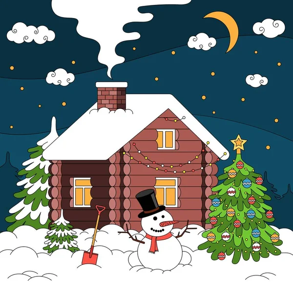 Casa de invierno Composición de Navidad — Archivo Imágenes Vectoriales