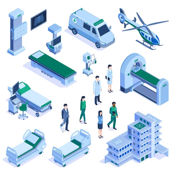 Hospital Isometric Set — Stock Vector