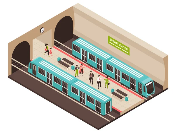 Isometric Metro İstasyonu Kompozisyonu — Stok Vektör