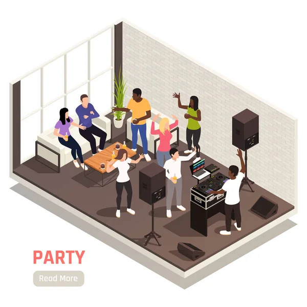 DJ Party Isometric View — Stock Vector