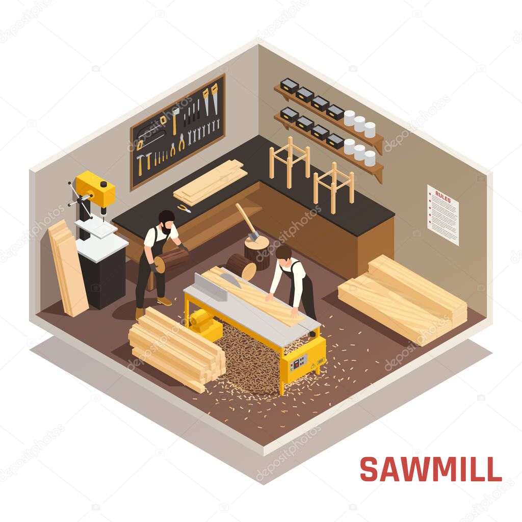 Sawmill Isometric Composition