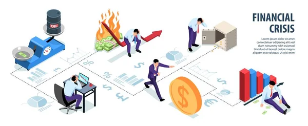 Crisis financiera isométrica Infografías — Archivo Imágenes Vectoriales