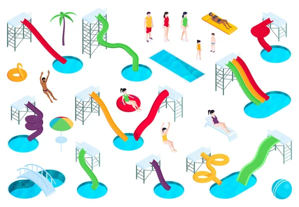 Aqua Park Isometric Composition — Stock Vector