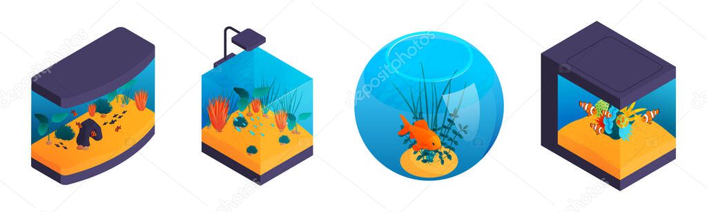 Isometric Fish Aquariums Set Stock Vector