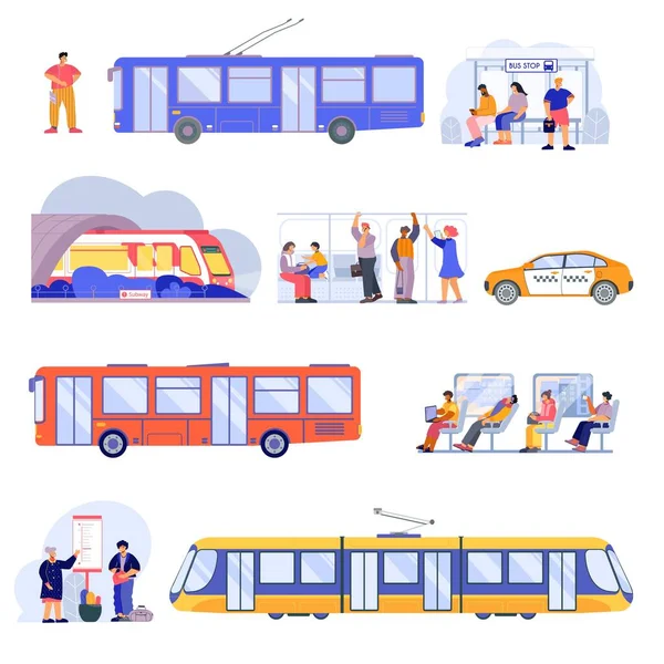 Conjunto plano de transporte público — Vector de stock