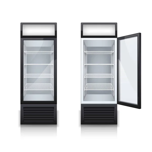 Ensemble réaliste de réfrigérateurs à boissons — Image vectorielle