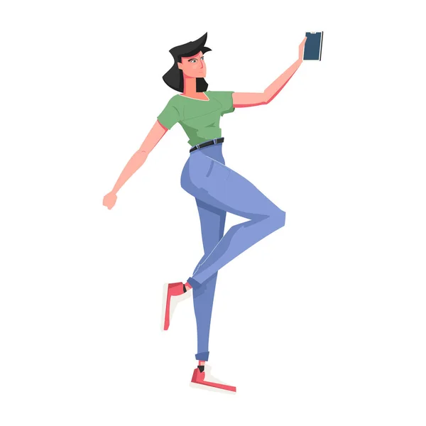 Mujer con icono de teléfono inteligente — Vector de stock