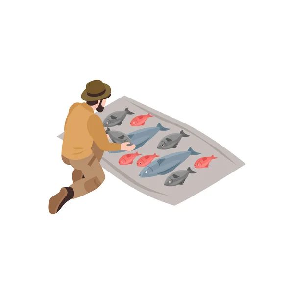 Illustration isométrique du pêcheur — Image vectorielle