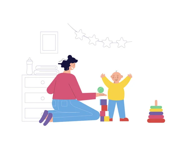 Babysitter platte illustratie — Stockvector