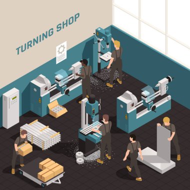 Metal Çalışan İnsanlar Isometric Bileşimi