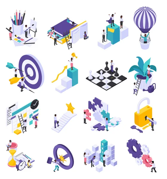 Personal Growth Isometric Set — Stock Vector